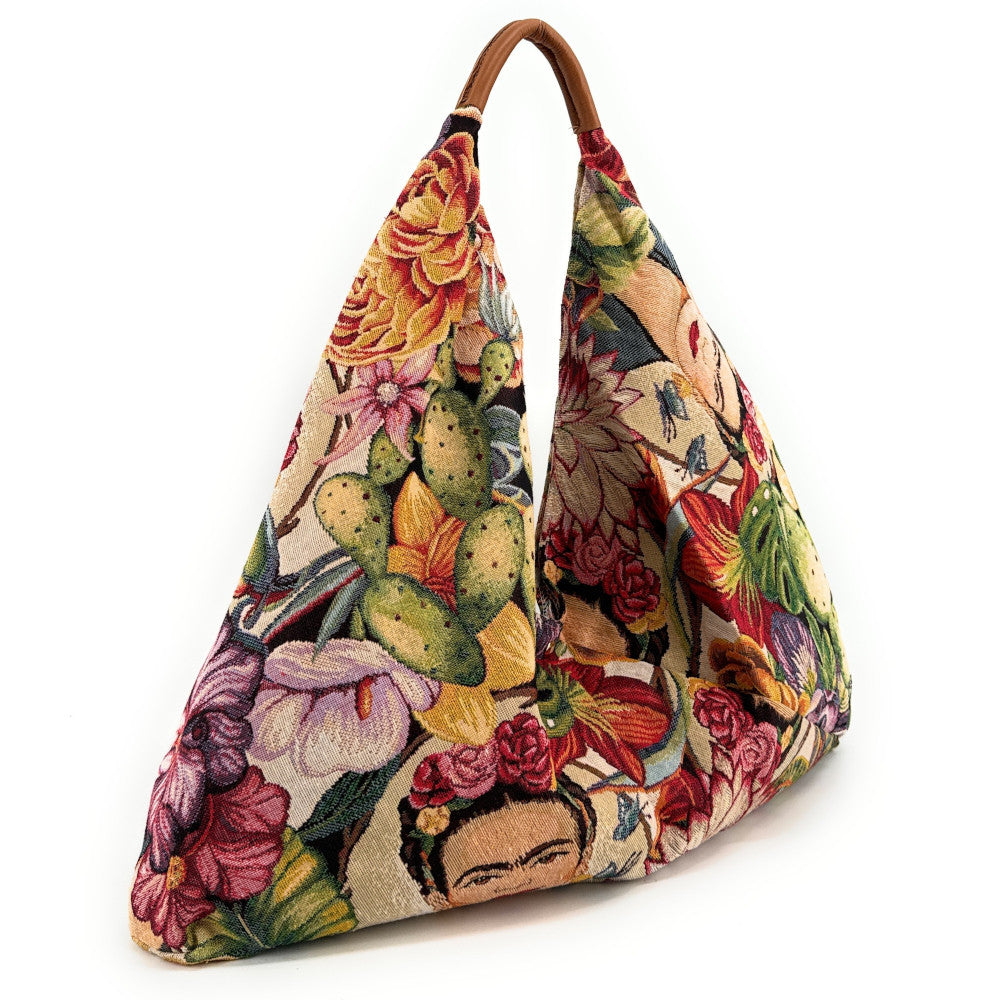Grand sac hobo en coton tissé et cuir CARMEN multicolore 1