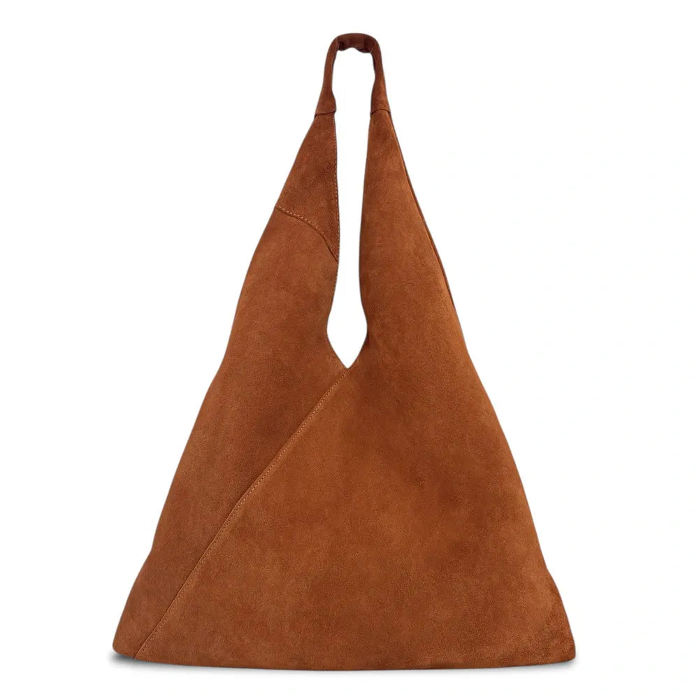 Grand sac hobo en croûte de cuir EOLIA Camel foncé