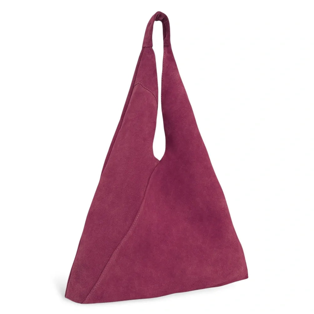 Grand sac hobo en croûte de cuir EOLIA Rouge bordeaux