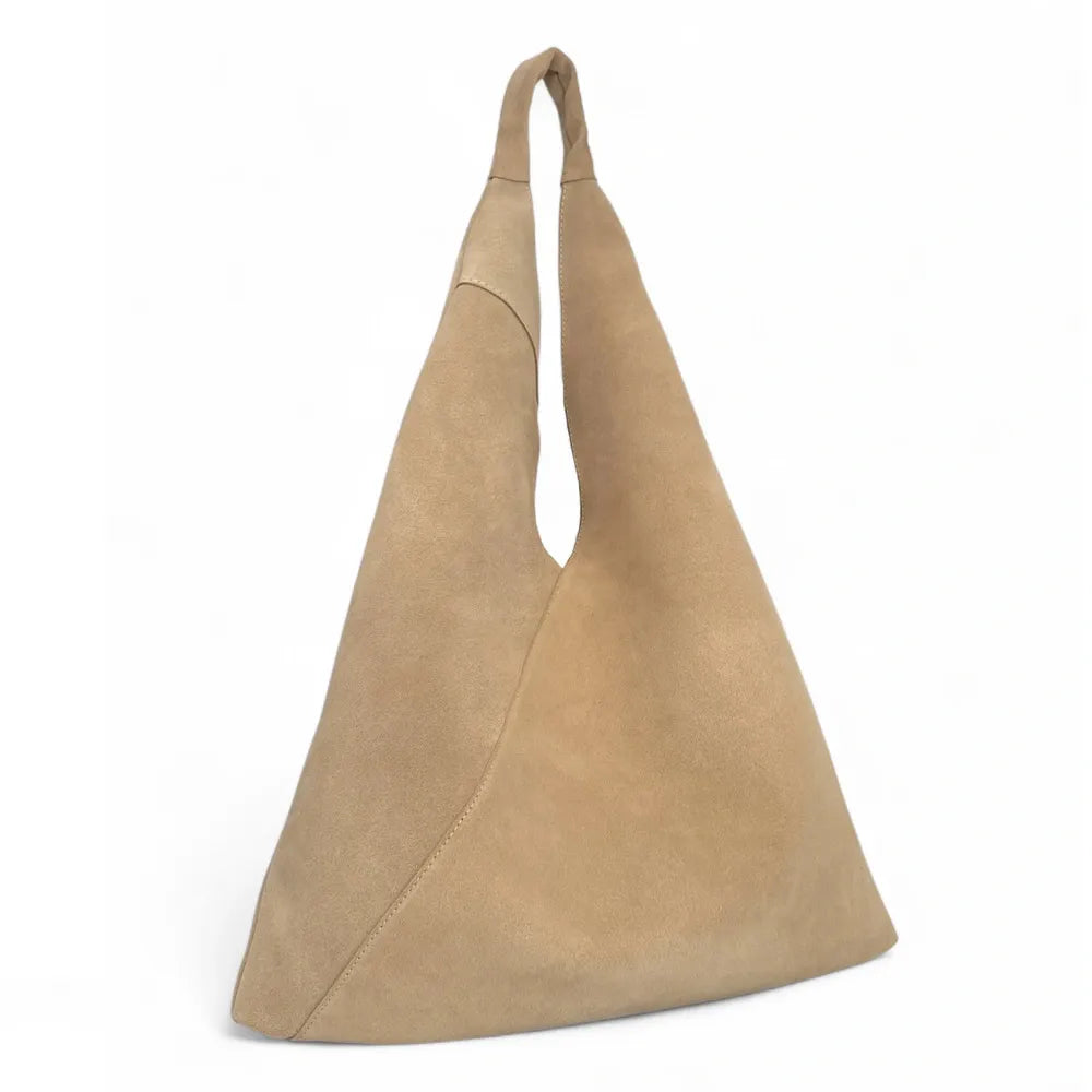 Grand sac hobo en croûte de cuir EOLIA Taupe clair