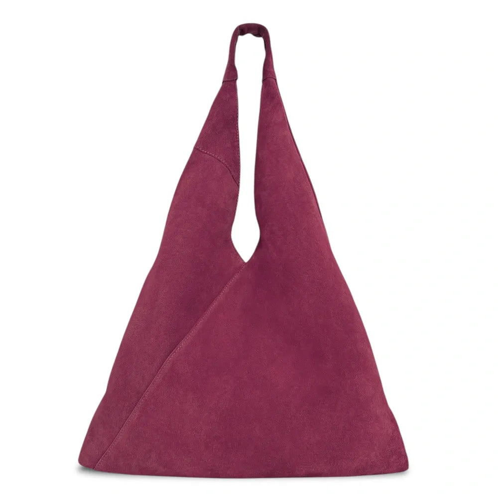 Grand sac hobo en croûte de cuir EOLIA Rouge bordeaux