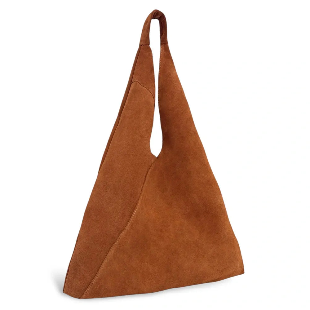 Grand sac hobo en croûte de cuir EOLIA Camel foncé