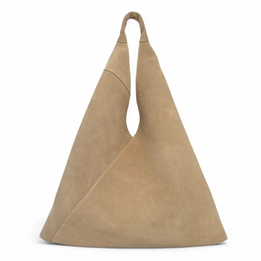 Grand sac hobo en croûte de cuir EOLIA Taupe clair