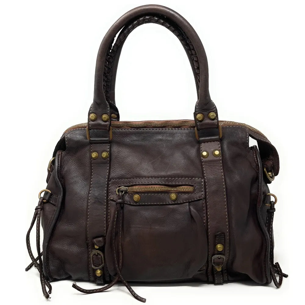 Grand sac MISS STORM en cuir vintage marron foncé Chocolat
