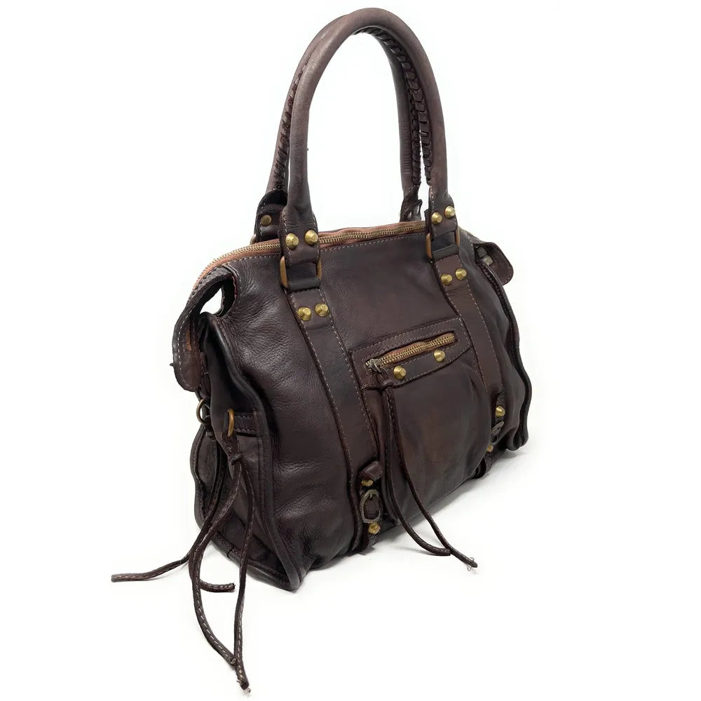 Grand sac MISS STORM en cuir vintage marron foncé Chocolat