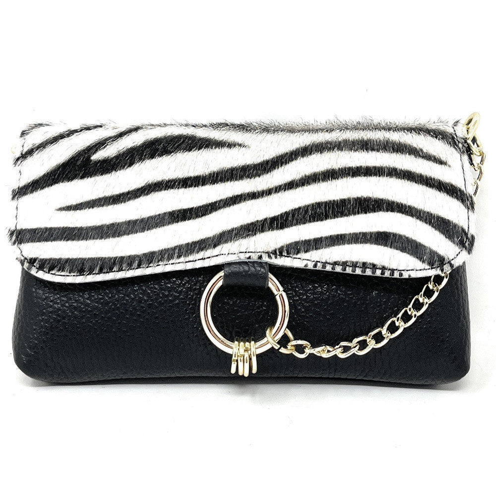 Mini-sac à main en cuir et poils de vachette MASAÏ Zèbre