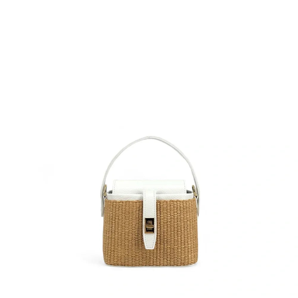 Mini-sac à main en cuir et raphia SIENNA Blanc