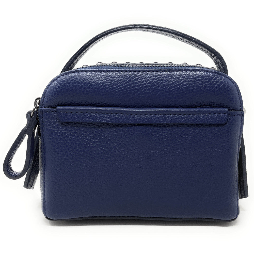 Mini sac à main en cuir grainé clouté AMY Bleu marine