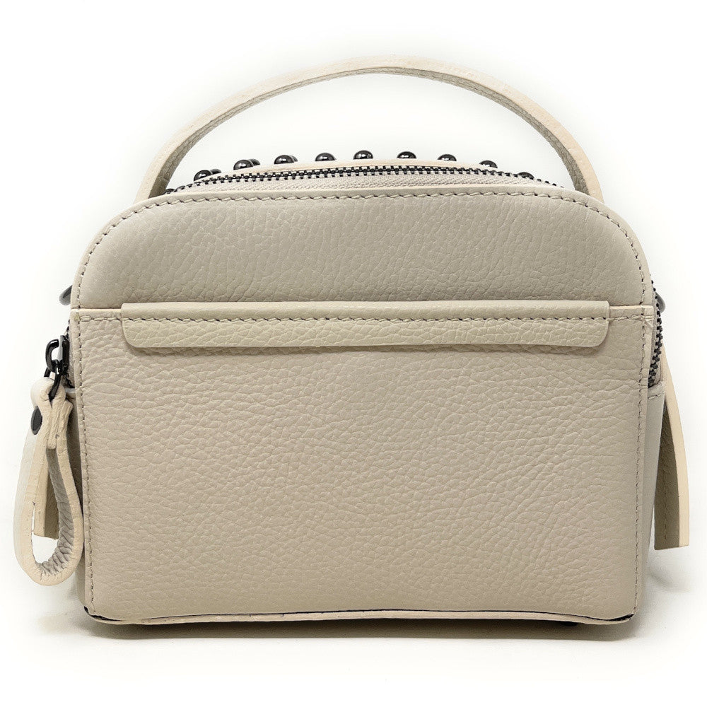 Mini sac à main en cuir grainé clouté AMY Taupe clair