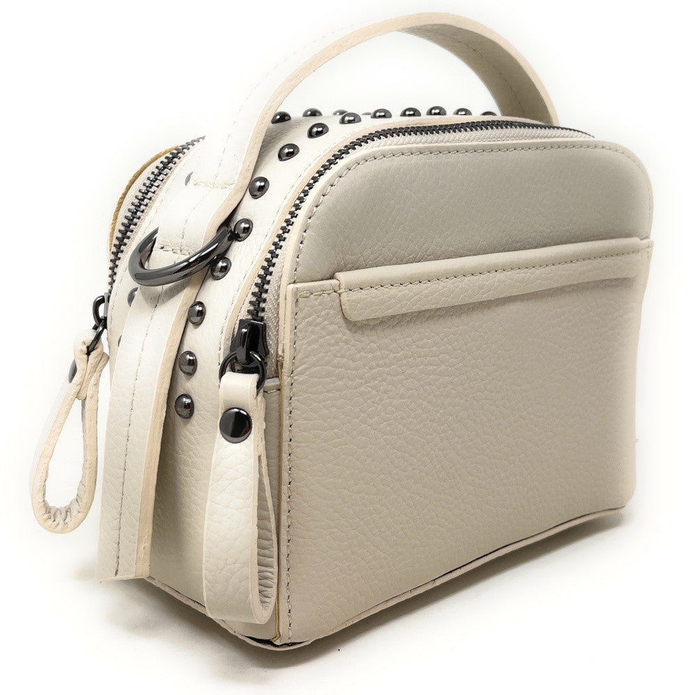 Mini sac à main en cuir grainé clouté AMY Taupe clair