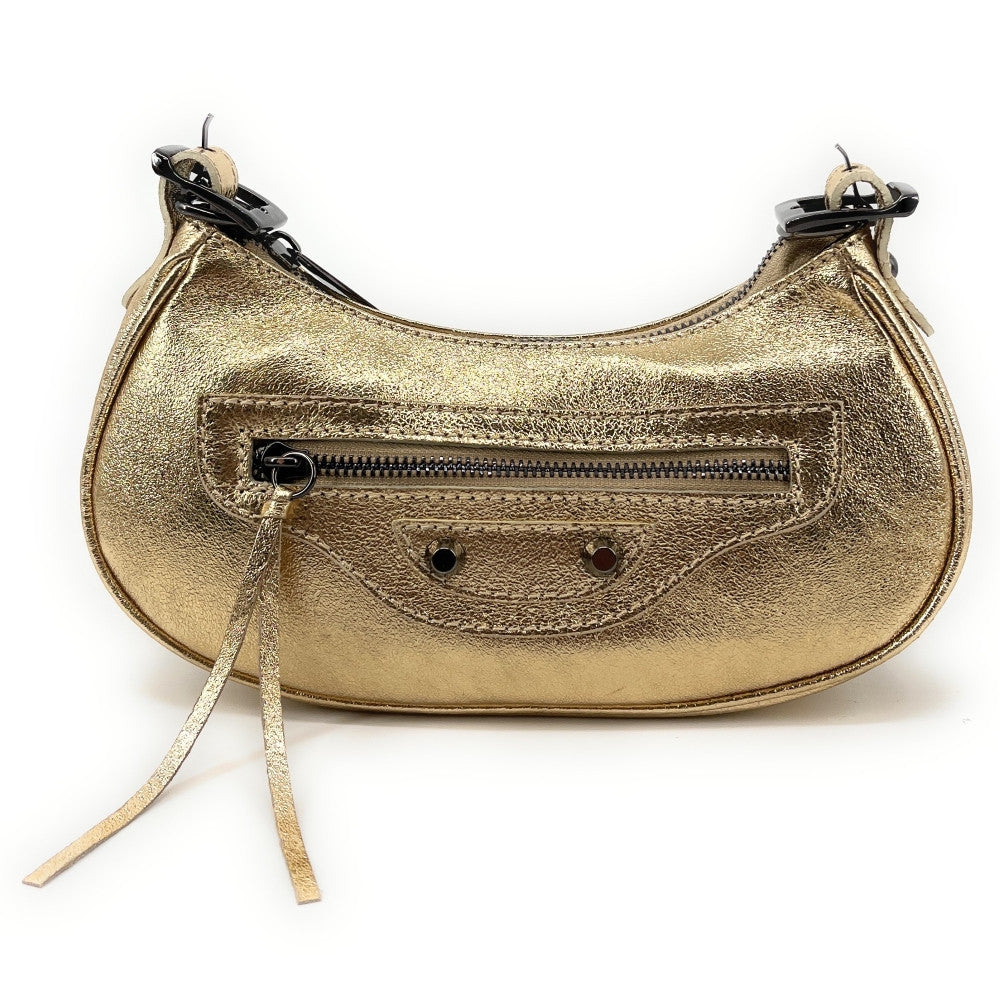 Sac à main demi-lune en cuir grainé ou irisé LUNA PARK Or