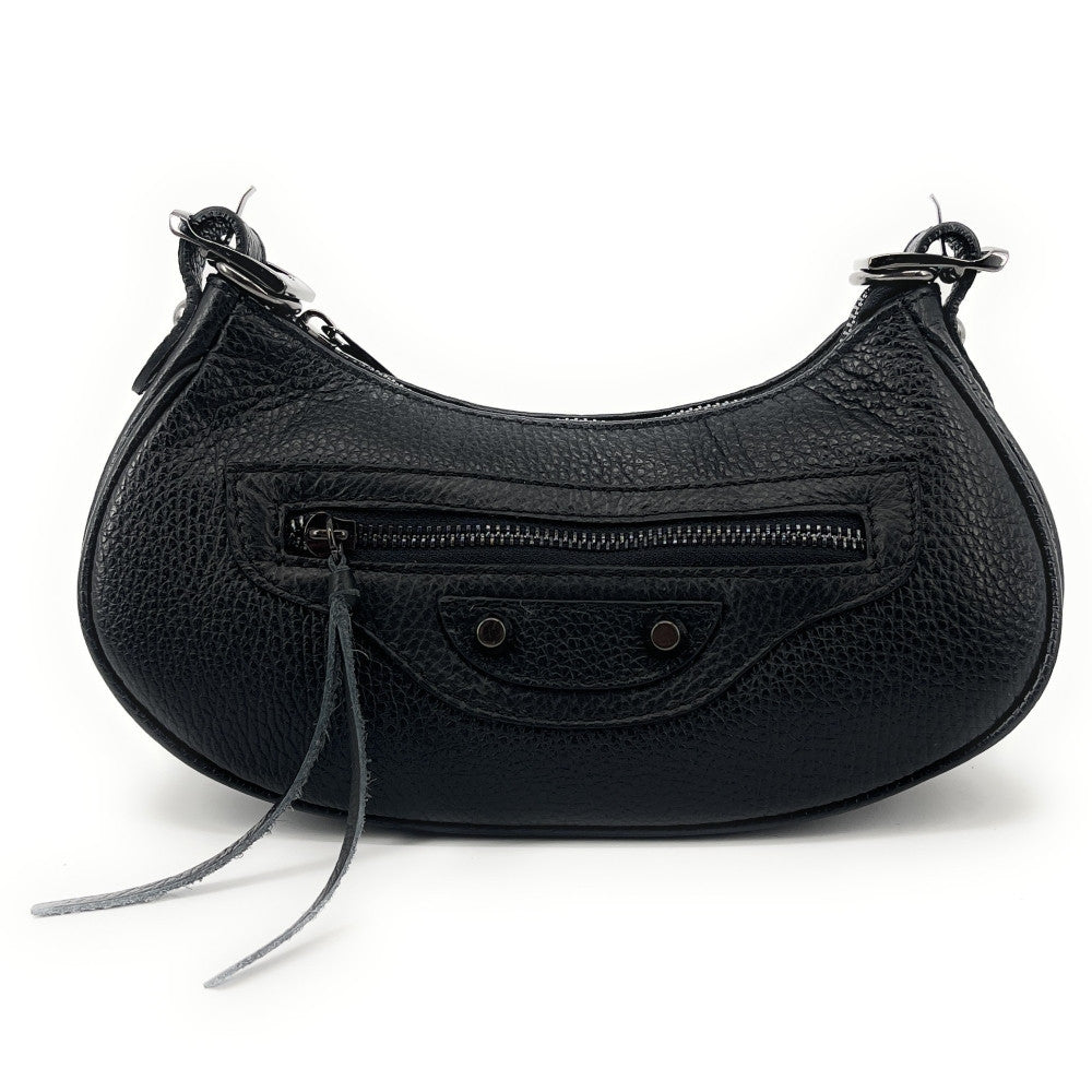 Sac à main demi-lune en cuir grainé ou irisé LUNA PARK Noir