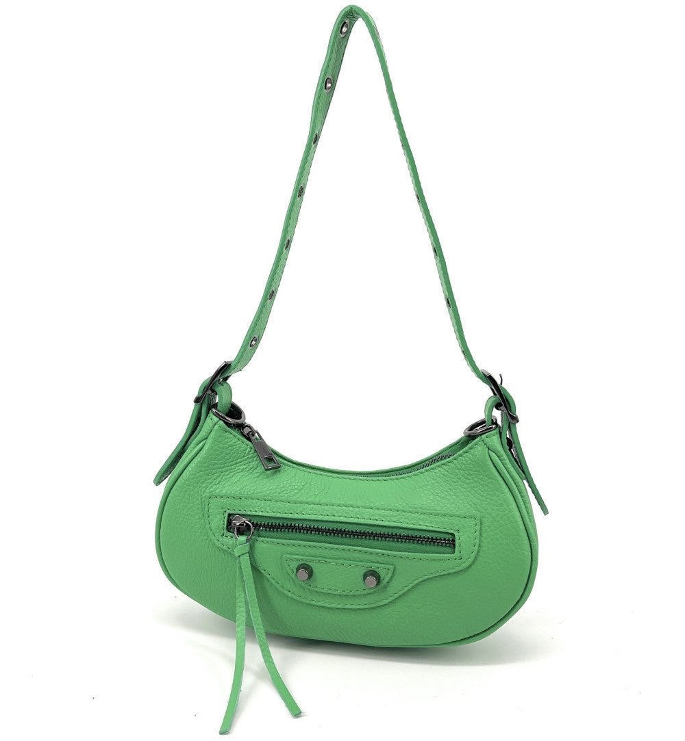 Sac à main demi-lune en cuir grainé ou irisé LUNA PARK Vert anglais