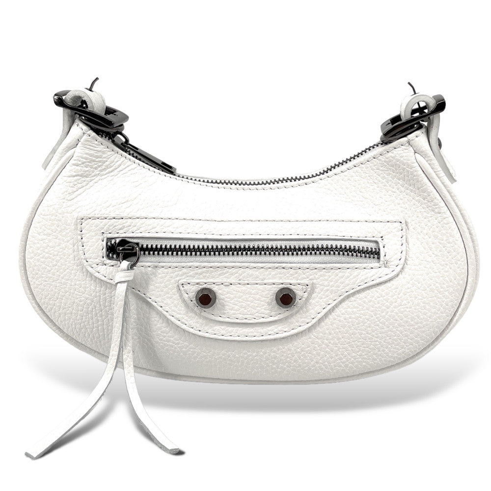 Sac à main demi-lune en cuir grainé ou irisé LUNA PARK Blanc