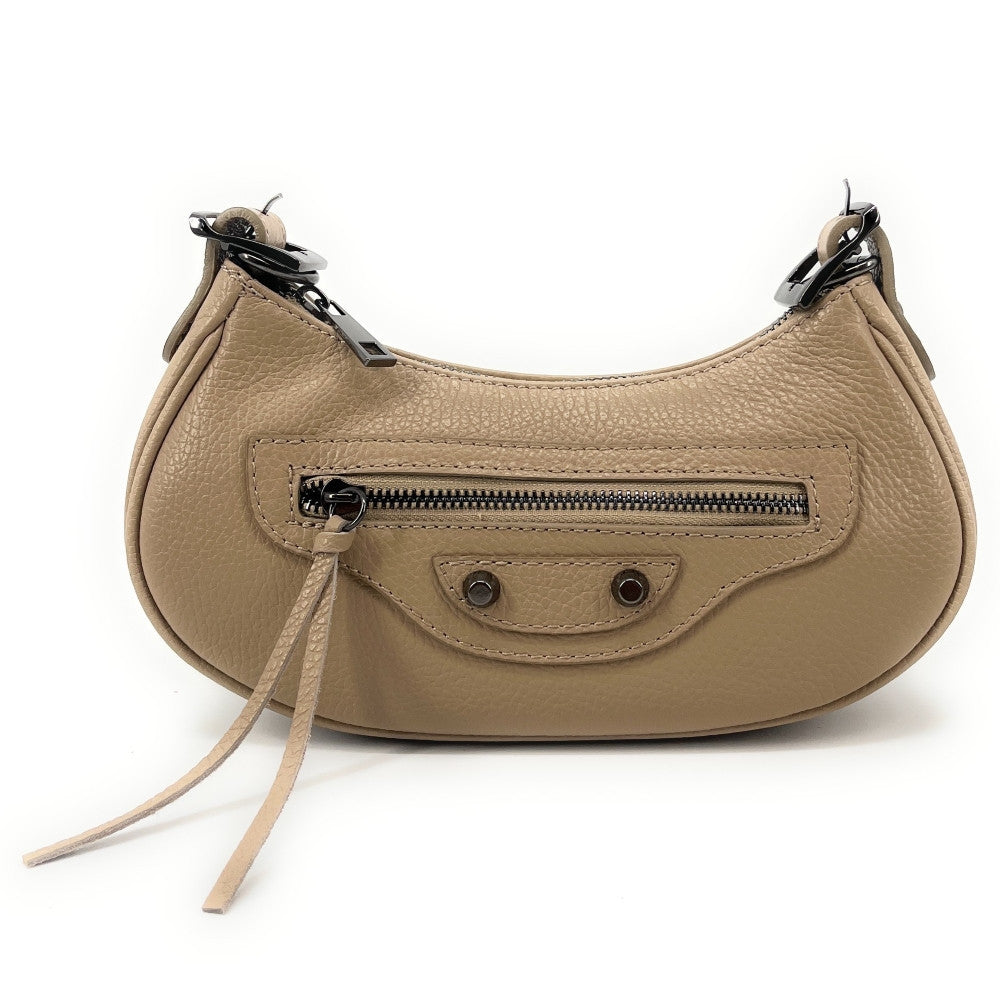 Sac à main demi-lune en cuir grainé ou irisé LUNA PARK Taupe clair