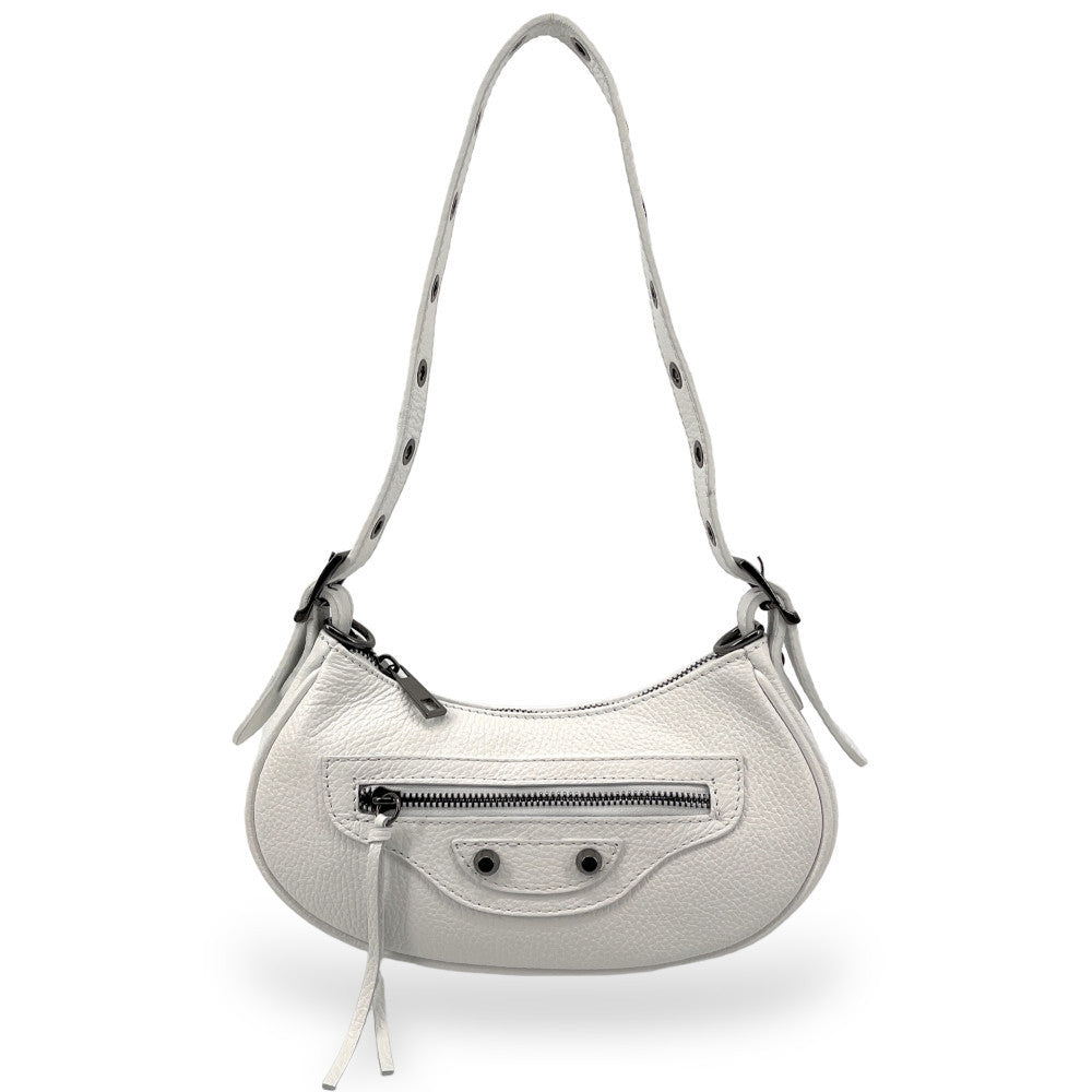 Sac à main demi-lune en cuir grainé ou irisé LUNA PARK Blanc