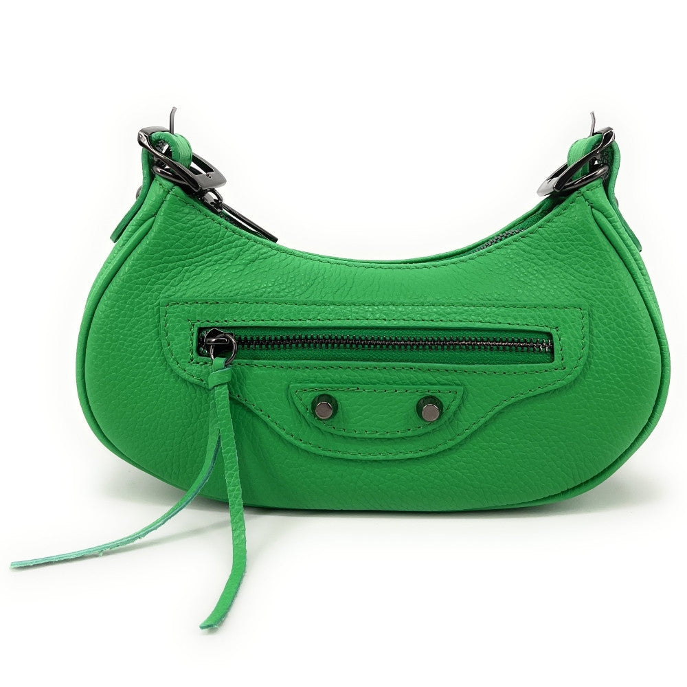 Sac à main demi-lune en cuir grainé ou irisé LUNA PARK Vert anglais