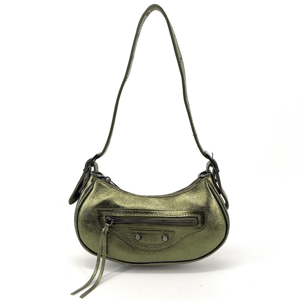 Sac à main demi-lune en cuir grainé ou irisé LUNA PARK Kaki irisé