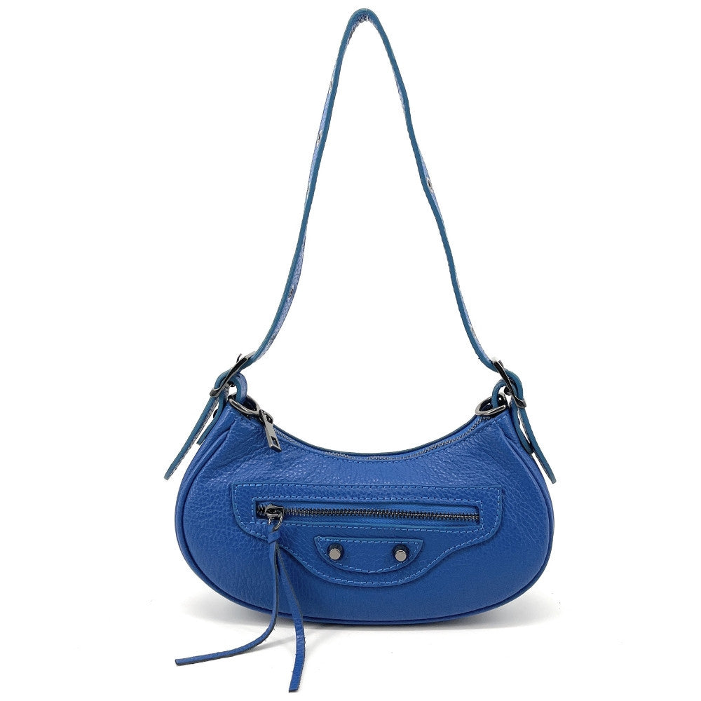 Sac à main demi-lune en cuir grainé ou irisé LUNA PARK Bleu cobalt