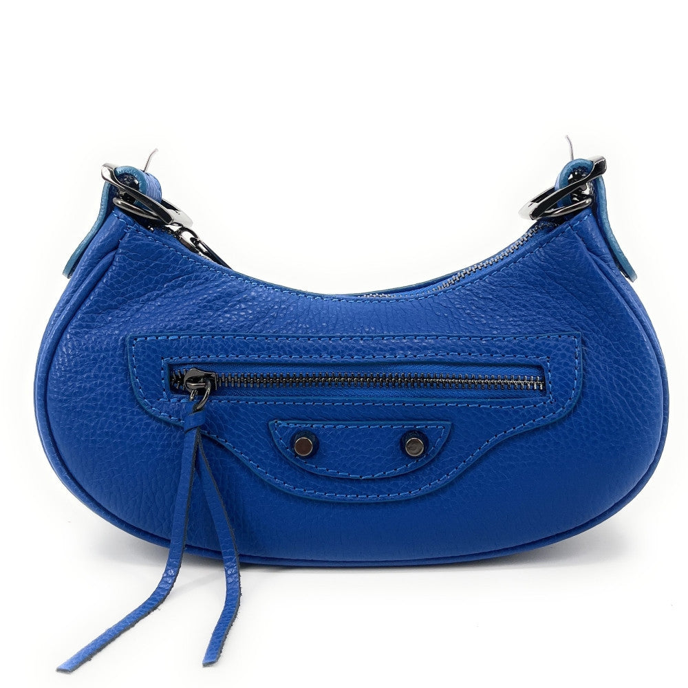 Sac à main demi-lune en cuir grainé ou irisé LUNA PARK Bleu cobalt