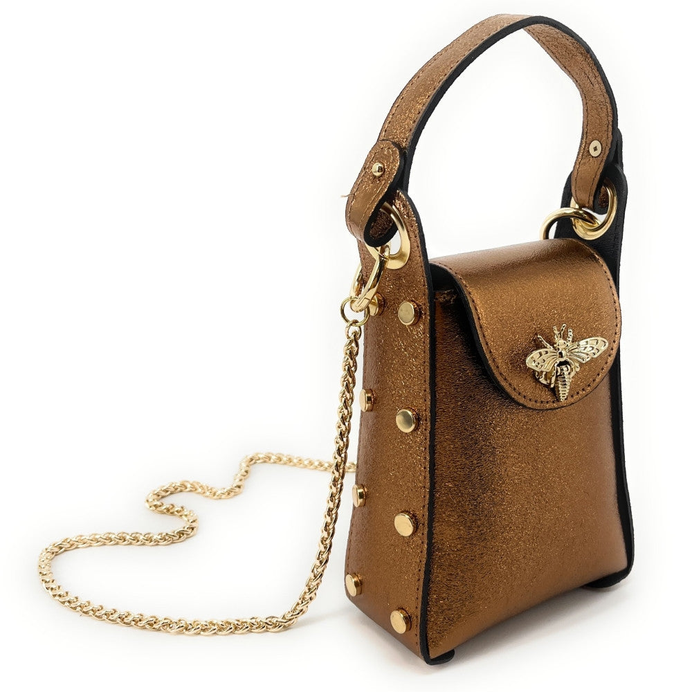 Mini sac à main en cuir irisé BEEZ Bronze