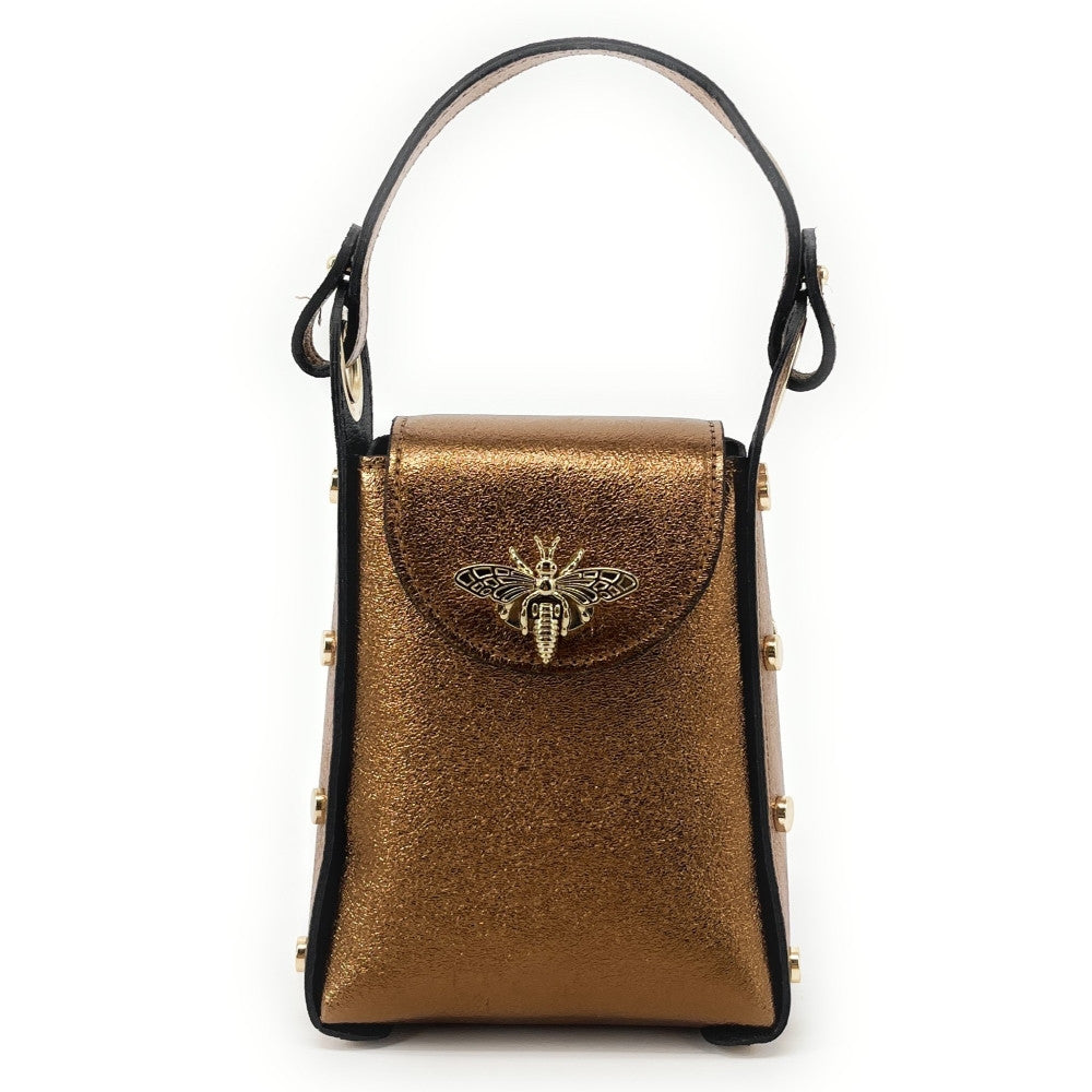 Mini sac à main en cuir irisé BEEZ Bronze