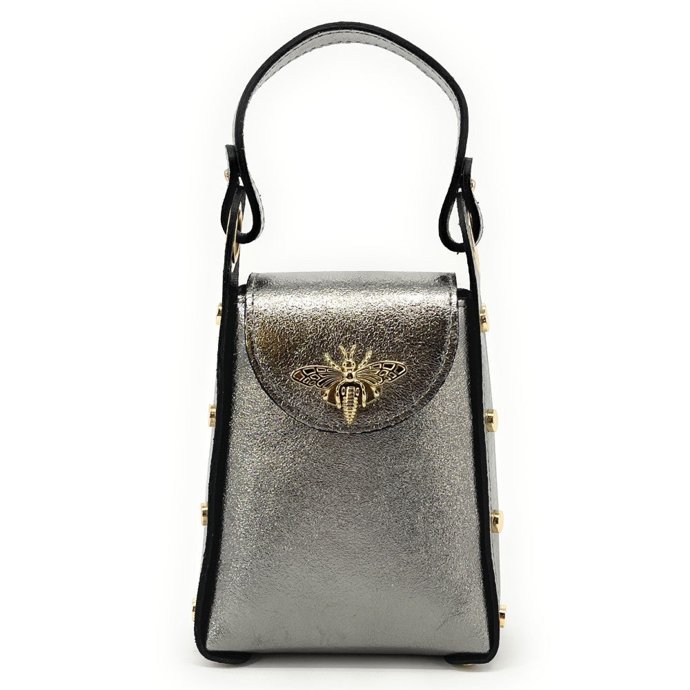 Mini sac à main en cuir irisé BEEZ Argent foncé