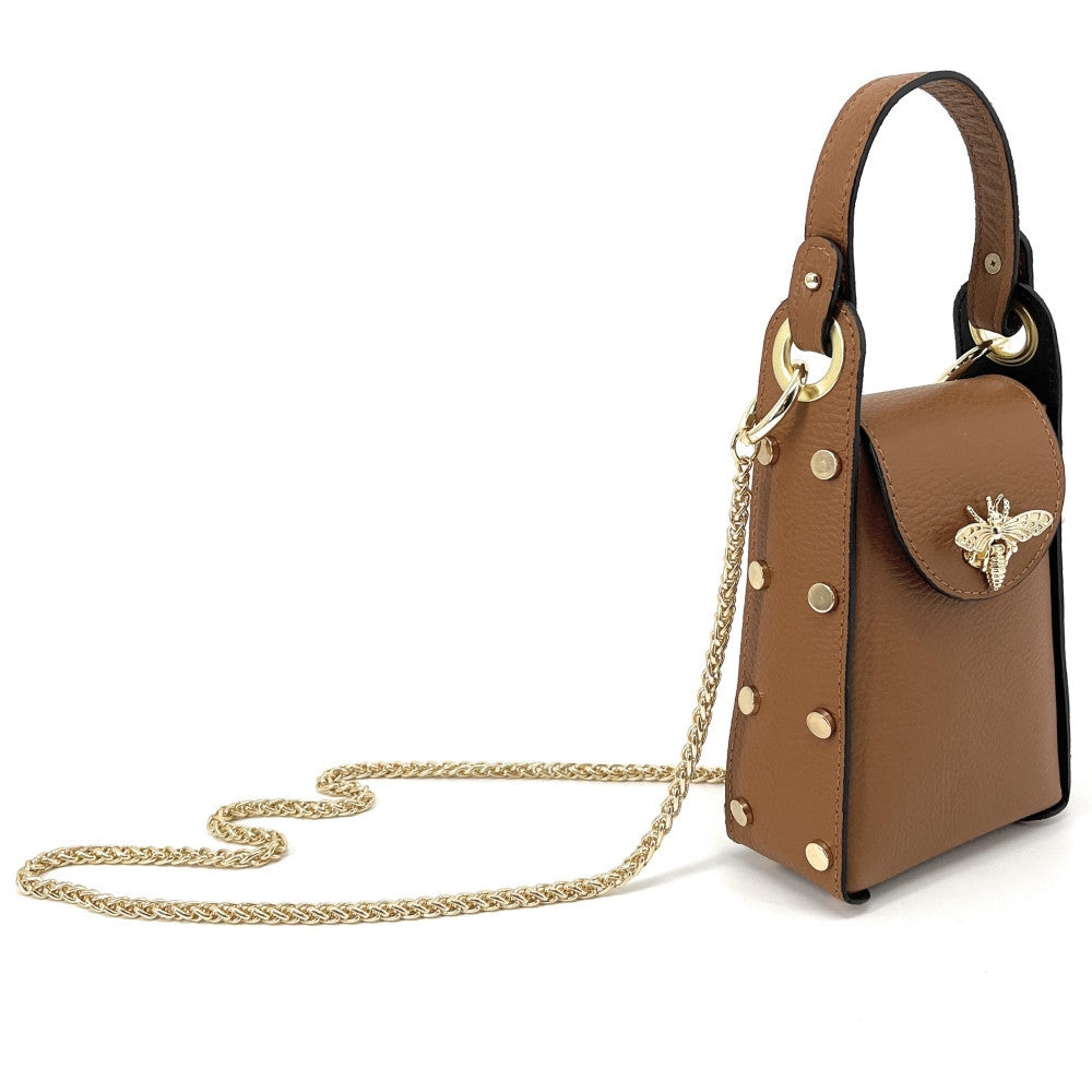 Mini sac à main en cuir irisé BEEZ Camel