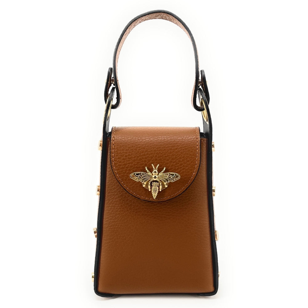 Mini sac à main en cuir irisé BEEZ Camel