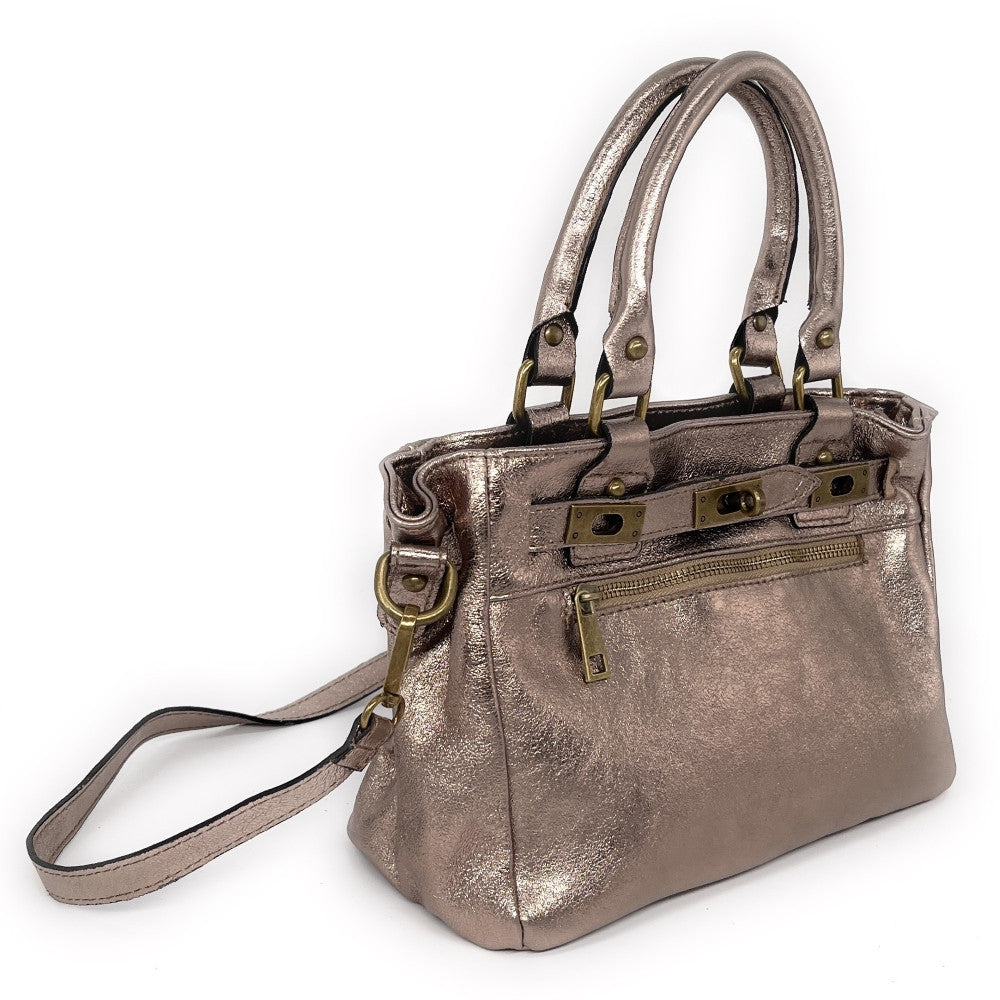 Mini sac à main en cuir irisé JANIS Champagne irisé