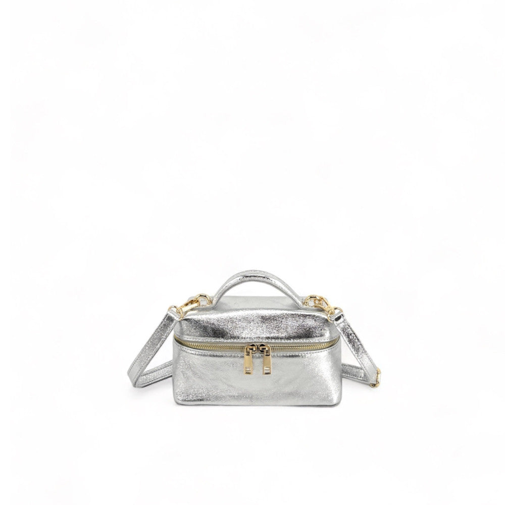 Mini-sac à main boxy en cuir irisé MICA Argent clair