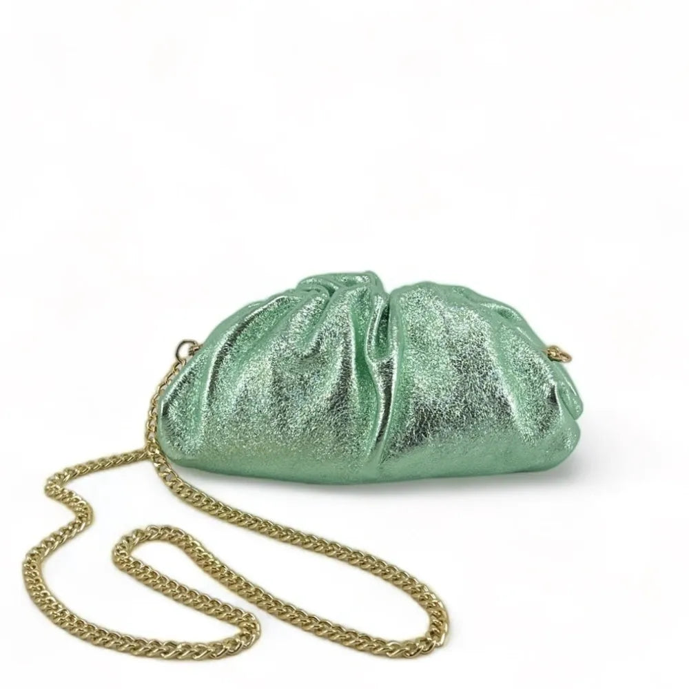 Mini-sac à main pouch en cuir irisé RIO Menthe givrée