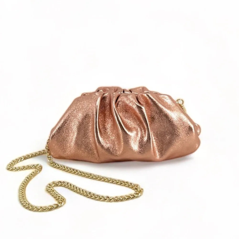 Mini-sac à main pouch en cuir irisé RIO Rose gold