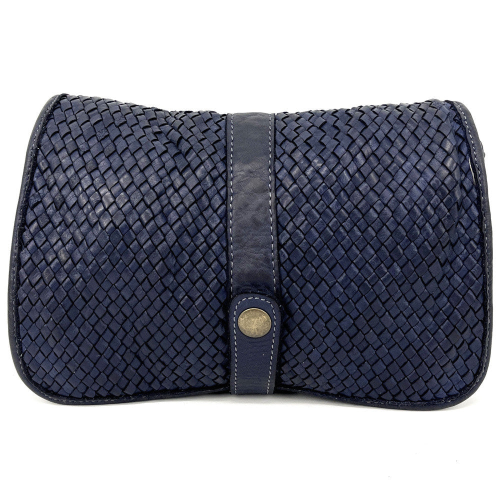 Sac besace à bandoulière en cuir tressé SHANNA Bleu profond