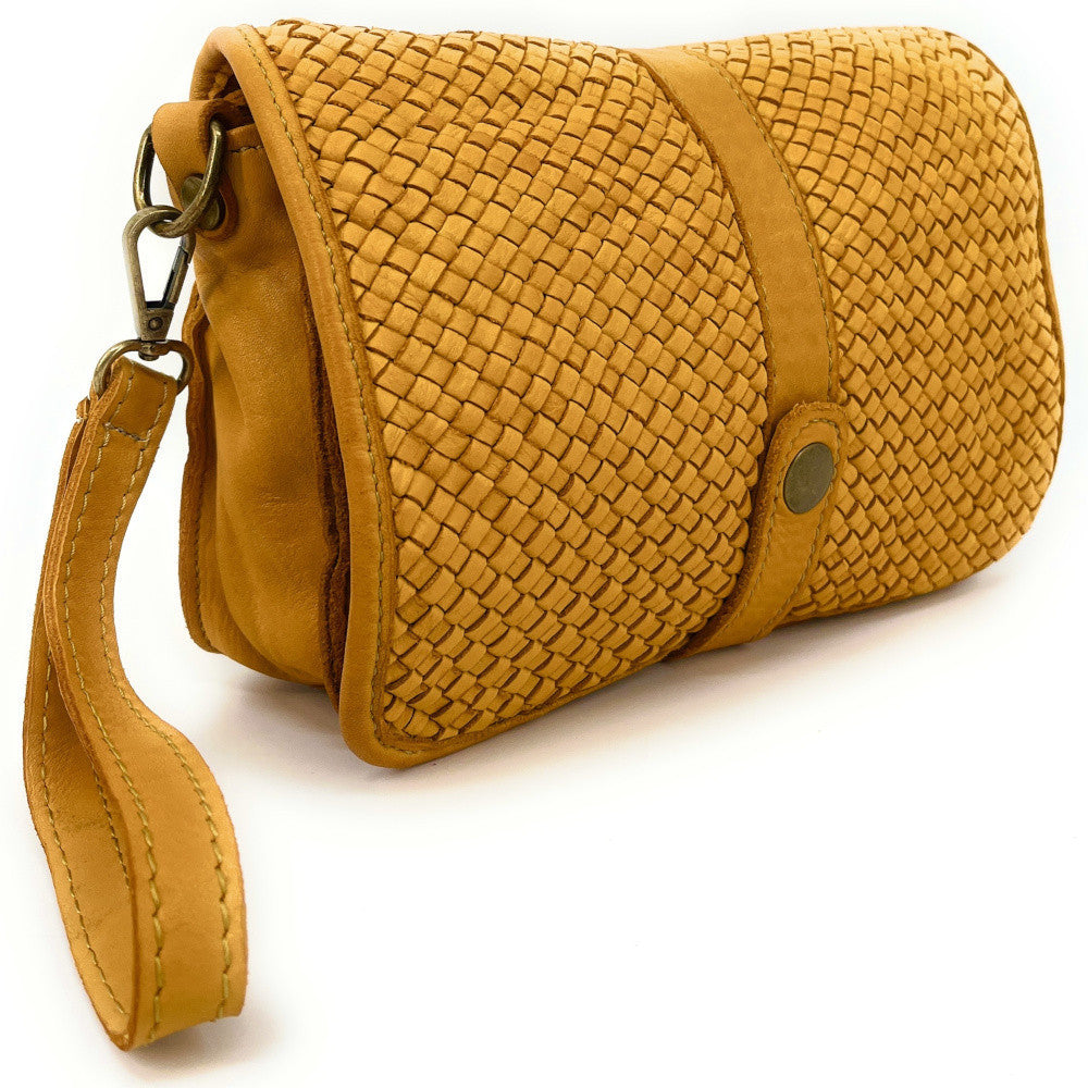 Sac besace à bandoulière en cuir tressé SHANNA Jaune tournesol