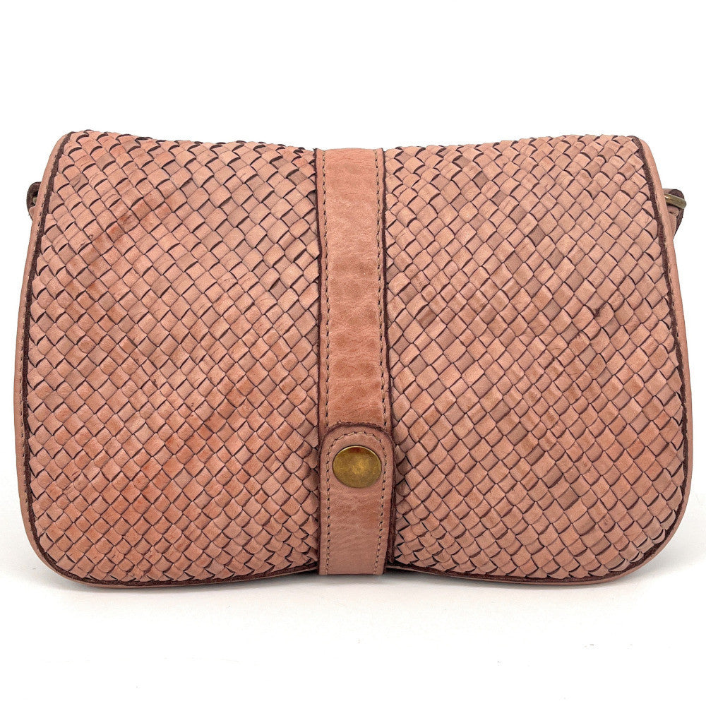 Sac besace à bandoulière en cuir tressé SHANNA Rose nude