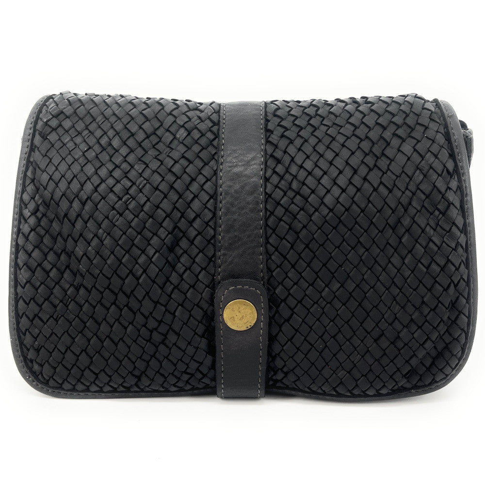 Sac besace à bandoulière en cuir tressé SHANNA Noir