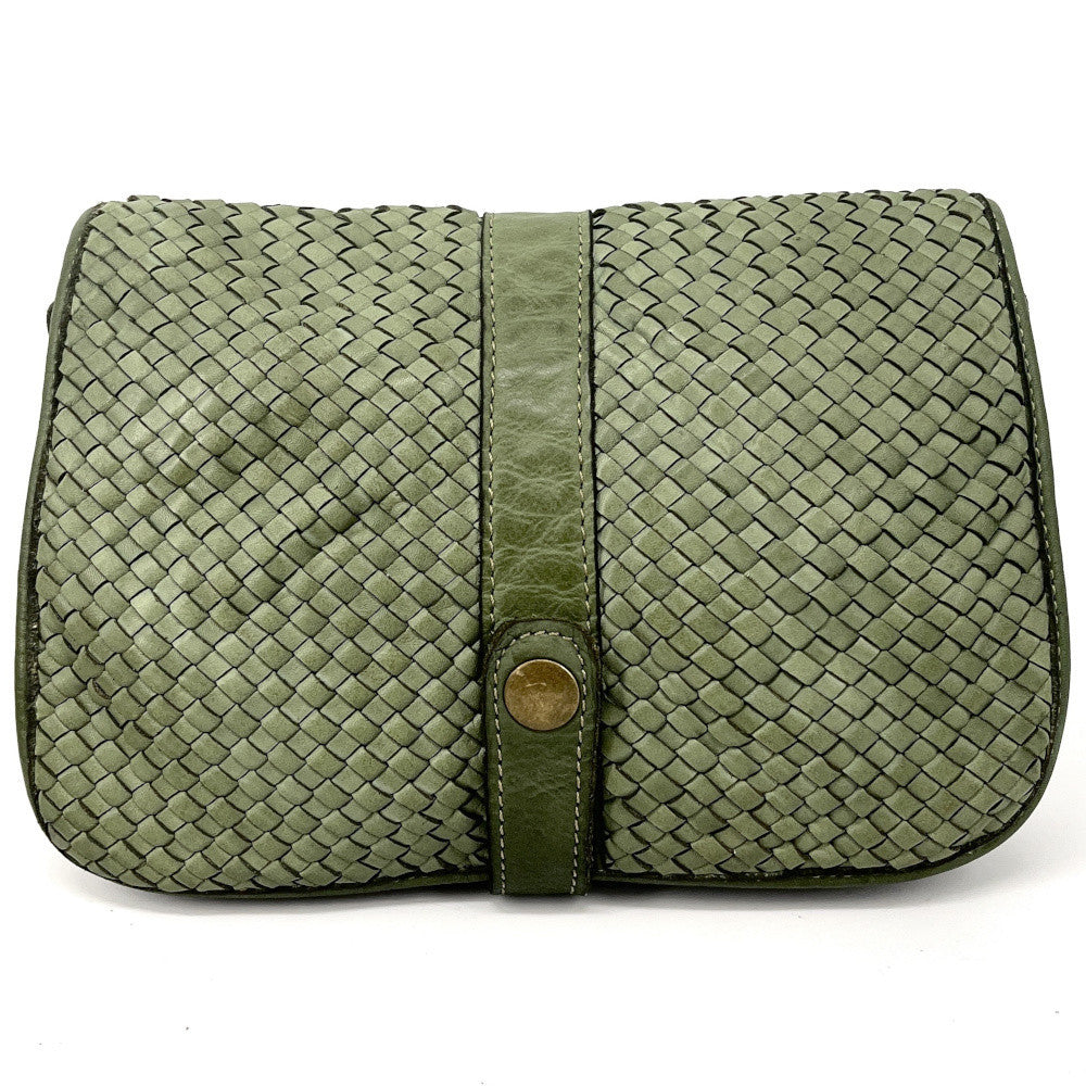 Sac besace à bandoulière en cuir tressé SHANNA Kaki