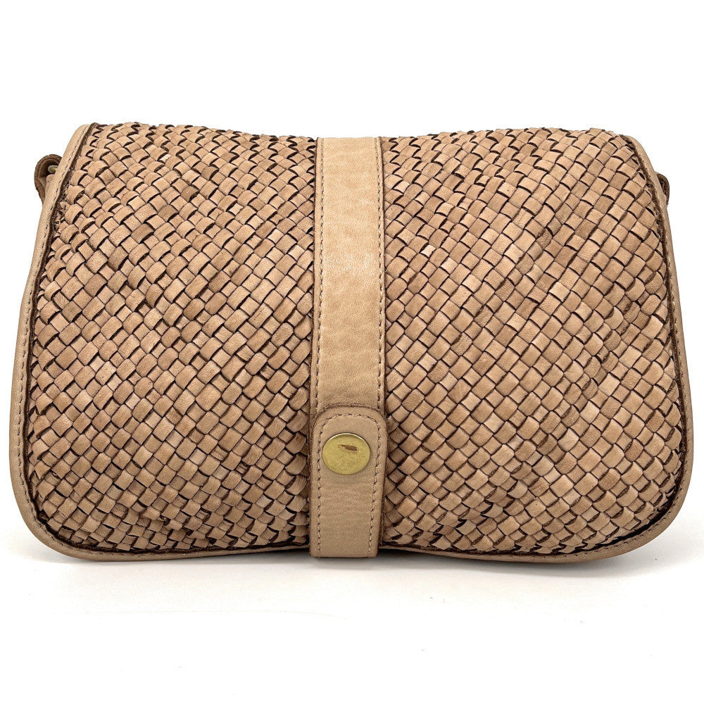 Sac besace à bandoulière en cuir tressé SHANNA Taupe clair