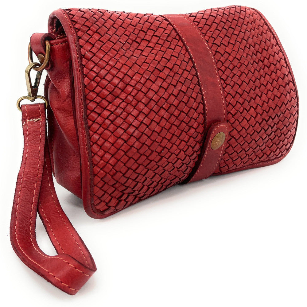 Sac besace à bandoulière en cuir tressé SHANNA Rouge garance