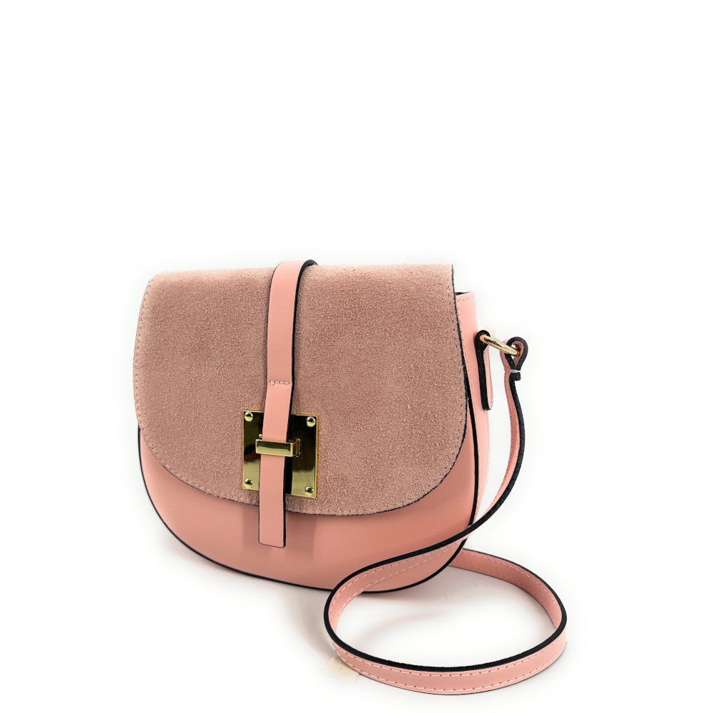 Mini-sac besace en cuir lisse et croûte de cuir MODELE H Rose nude