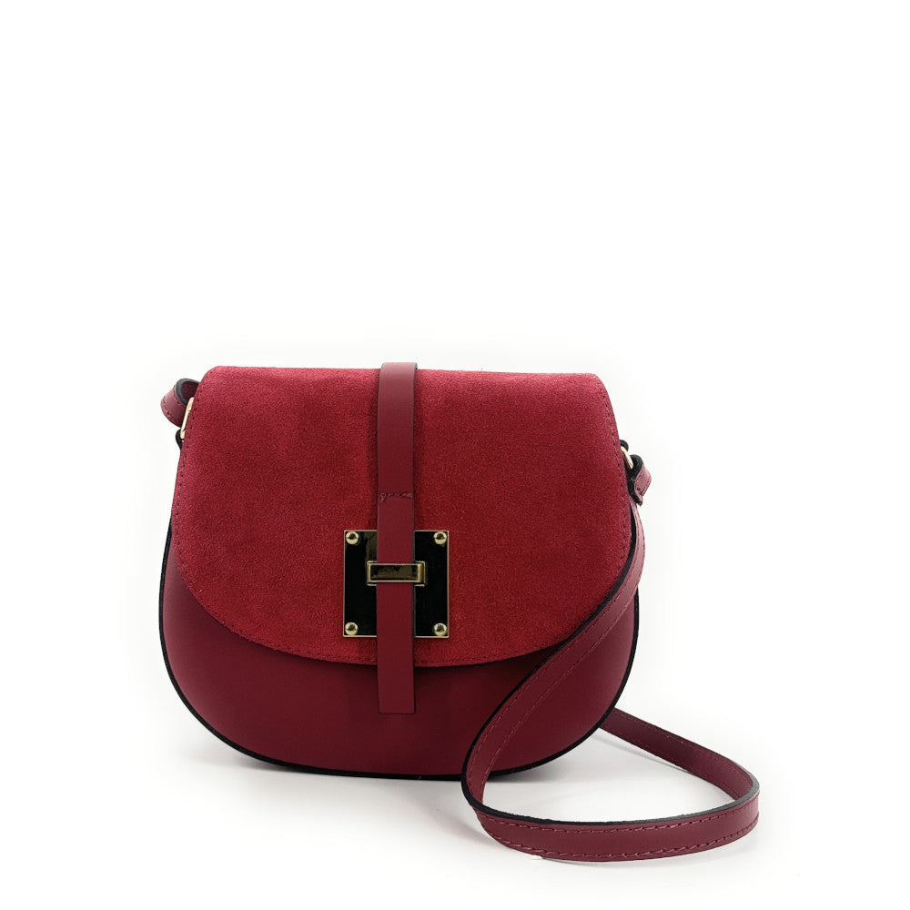 Mini-sac besace en cuir lisse et croûte de cuir MODELE H Rouge foncé