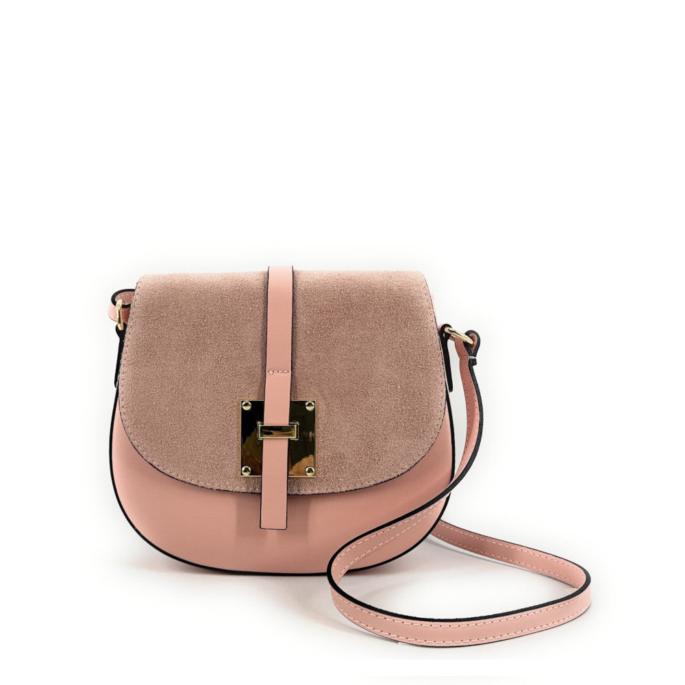 Mini-sac besace en cuir lisse et croûte de cuir MODELE H Rose nude