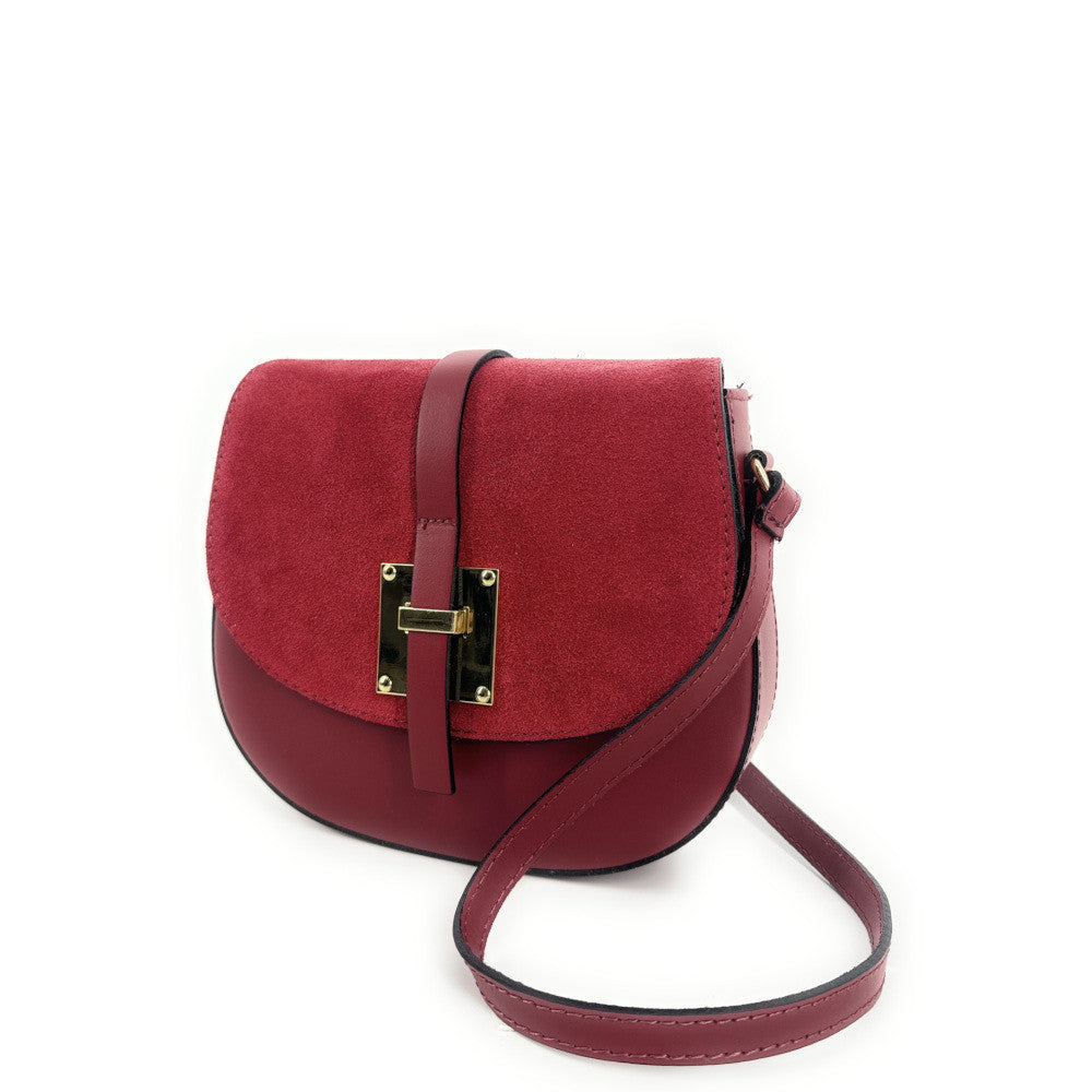 Mini-sac besace en cuir lisse et croûte de cuir MODELE H Rouge foncé