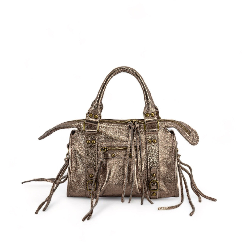 Mini-sac bowling en cuir brossé ou irisé SANDSTORM MINI Champagne irisé