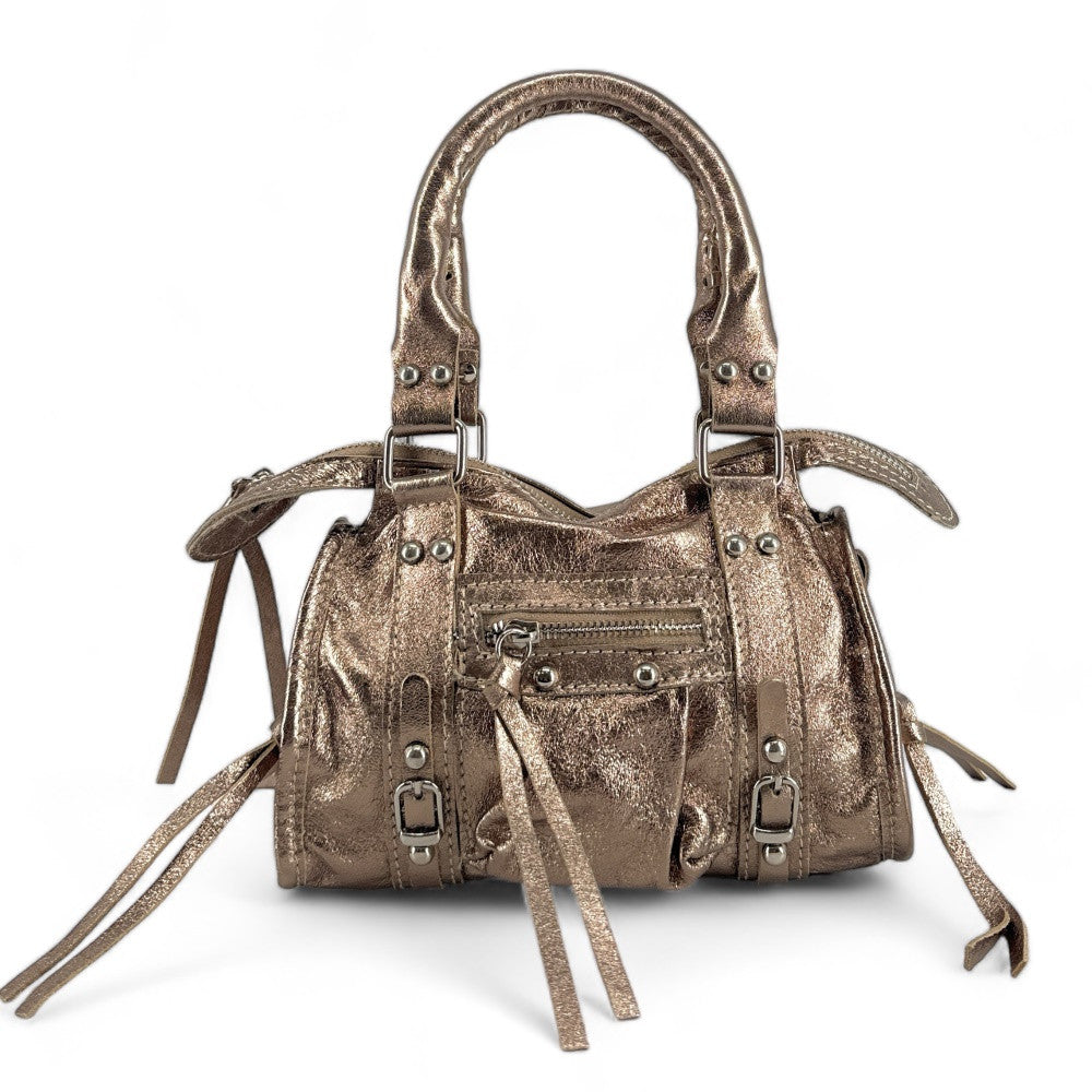 Mini-sac bowling en cuir irisé SANDSTORM NANO Champagne irisé