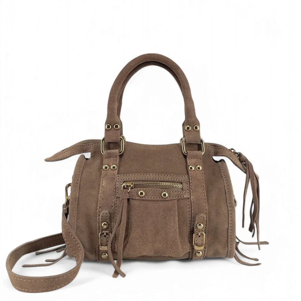 Mini-sac en croûte de cuir STORM SUEDE NANO Taupe foncé