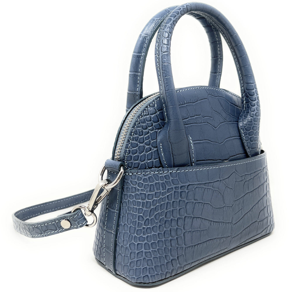 Mini sac à main en cuir embossé MANOLA Bleu glacier