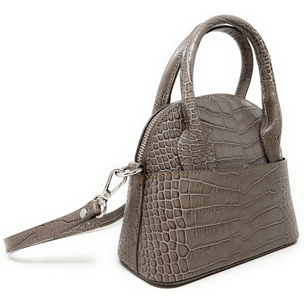 Mini sac à main en cuir embossé MANOLA Taupe foncé