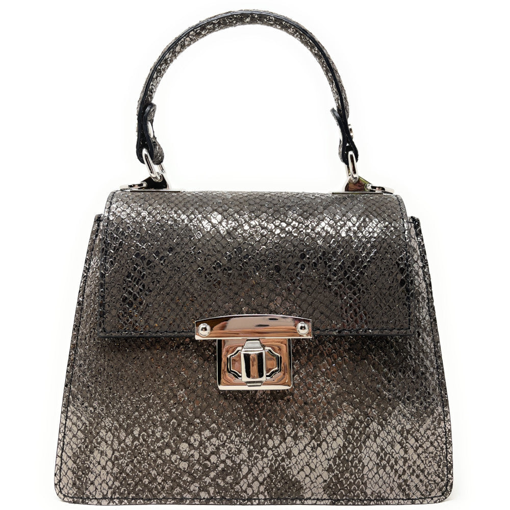 Mini sac en cuir façon serpent JUNGLE E.L Dragon d'or Taupe foncé